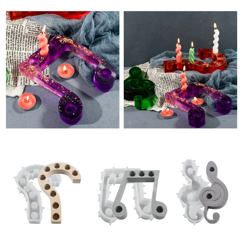Music Note Concrete Candlestick Silicone Mold DIY Creative Musical Note Candle Holder Plaster Epoxy Resin Molds Home Craft Decor