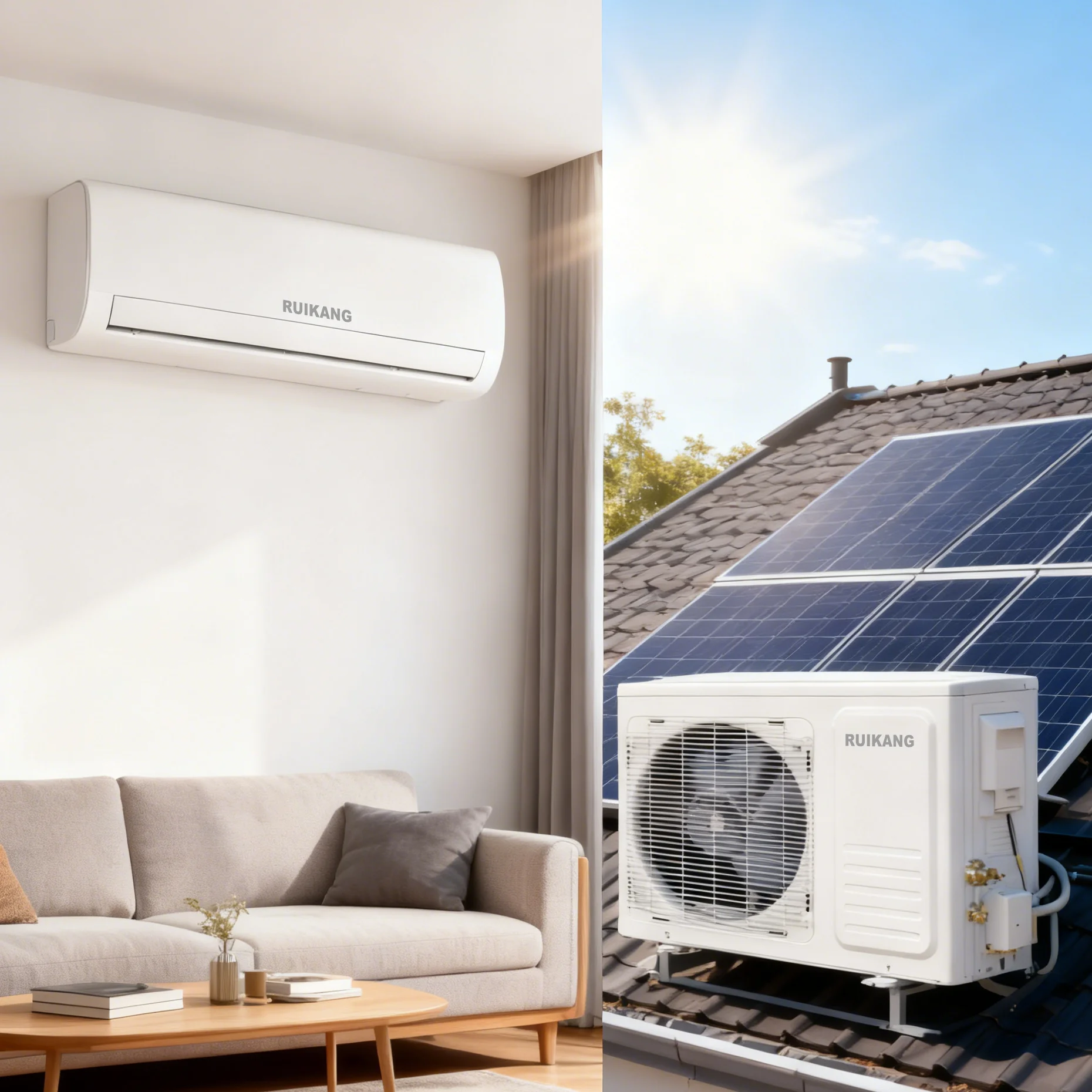 ACDC Solar-Powered Split Air Conditioner-12000 BTU Household Cooling/Heating  for Home Hotel