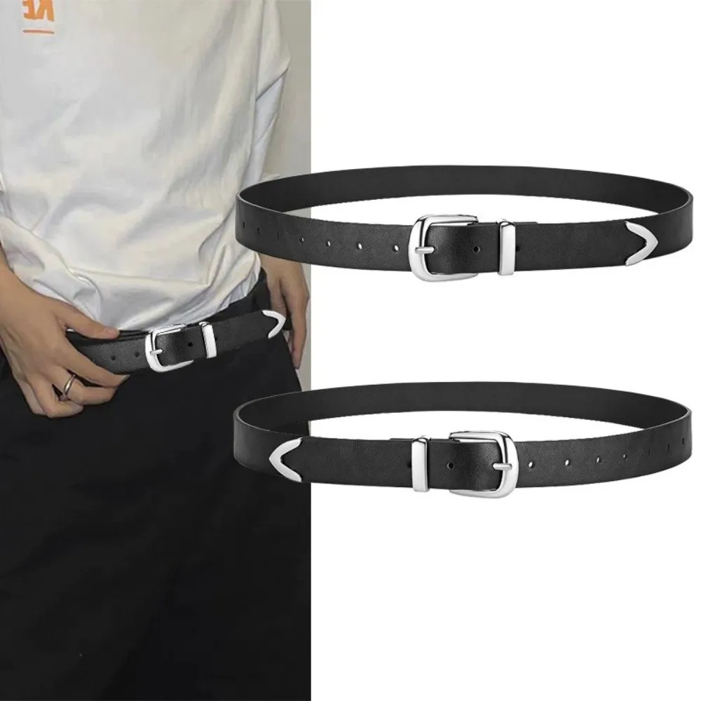 Simple PU Leather Waist Belt Casual Black Needle Buckle Belt Adjustable Waistband for Women Men