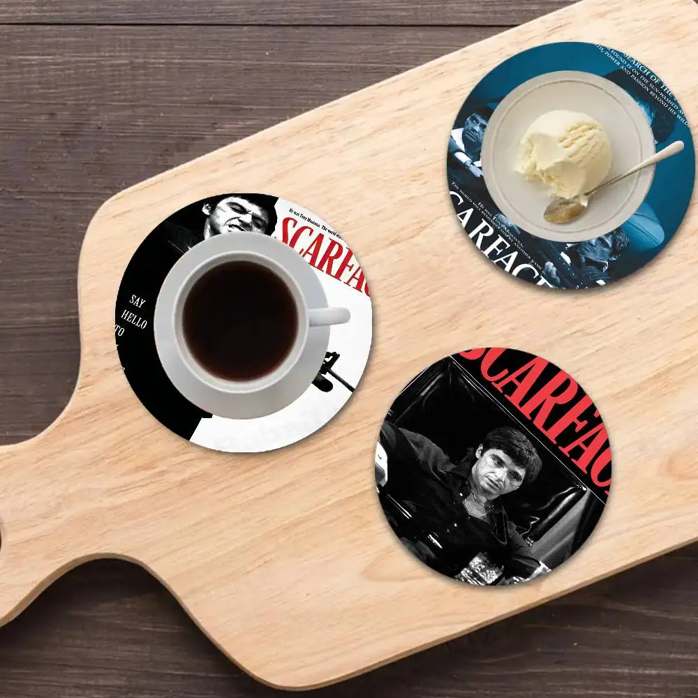 Classic Movie Scarface Round Coasters Insulated Durable Cups Coffee Coaster Plate Mats Home And Decoration Kitchen Utensils