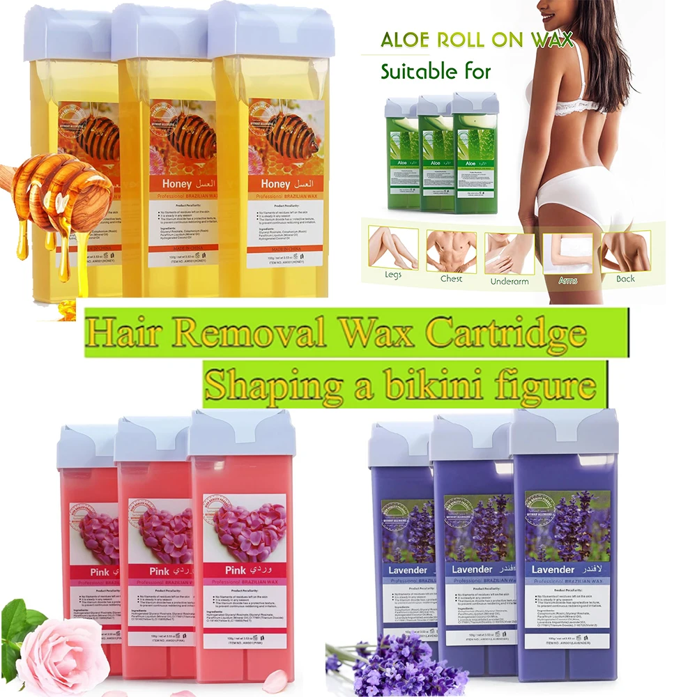 لفة على الشمع الألوة روز الشمع الأسطوانة الملء إزالة الشعر غير مؤلم خرطوشة الشمع مزيل الشعر الشمع دفئا لإزالة شعر الجسم بيكيني