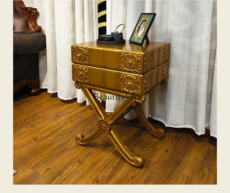 

yj21 yj31 American-style Solid Wood Carved Antique Side Table French-style Distressed European-style Tea Table