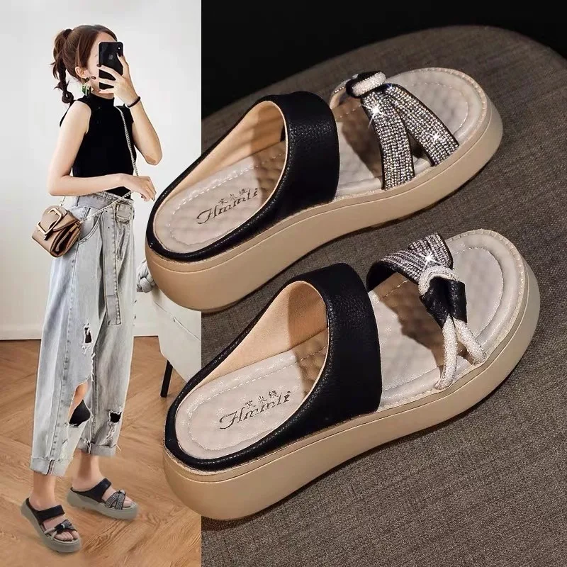 Summer Thick-soled Heightened Sandals Soft-soled New Fashionable Non-slip One-line Beach Sandals