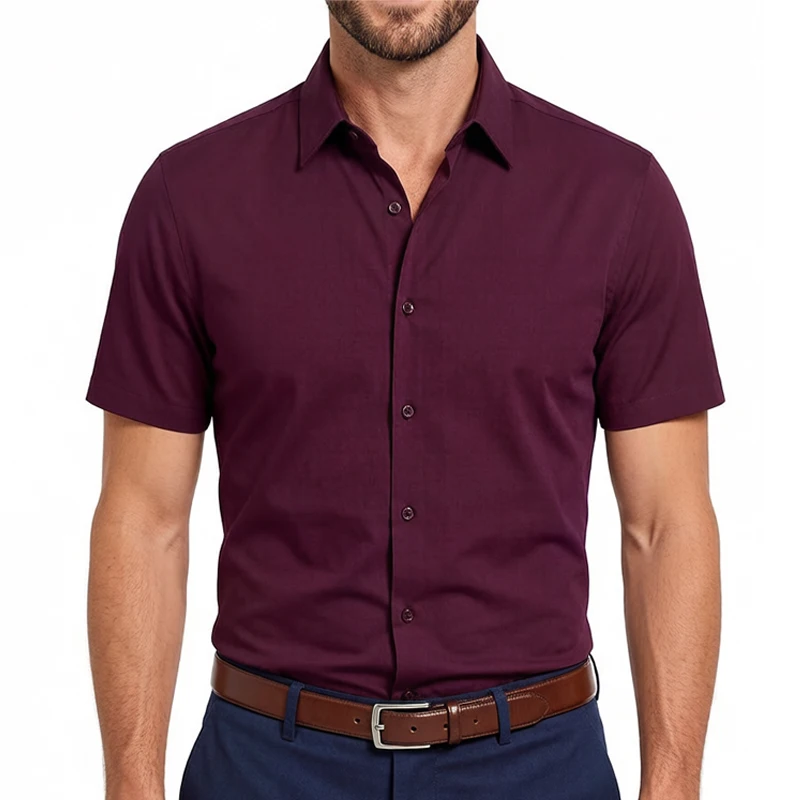 

Mens Short Sleeve Dress Shirts Stretch Solid Business Casual Summer Formal Wedding Button Down Shirts