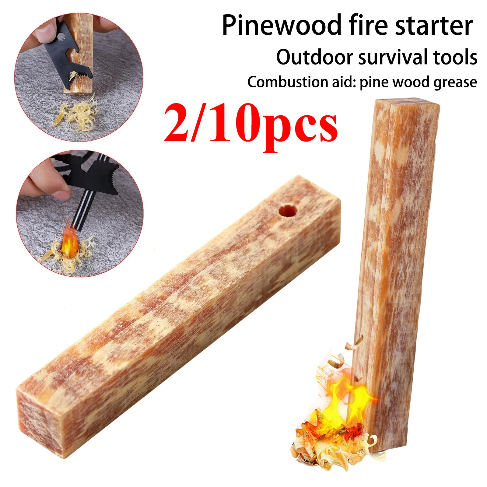 Arrancador de fuego de madera de pino, cerillas de encendido, herramientas para hacer fuego al aire libre, herramientas de supervivencia para acampar al aire libre