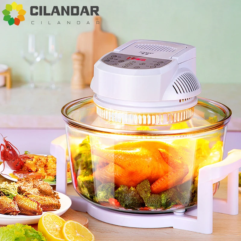 Casa fritadeira de ar livre de óleo 12l smart visual vidro lightwave forno multi-função forno de ar de fritadeira elétrica