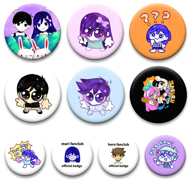 

Round Cartoon Snap-in Pins Omori Sunny and Mewo Anime Brooches Backpack Decoration Exquisite Creative Badge Gift Accessories