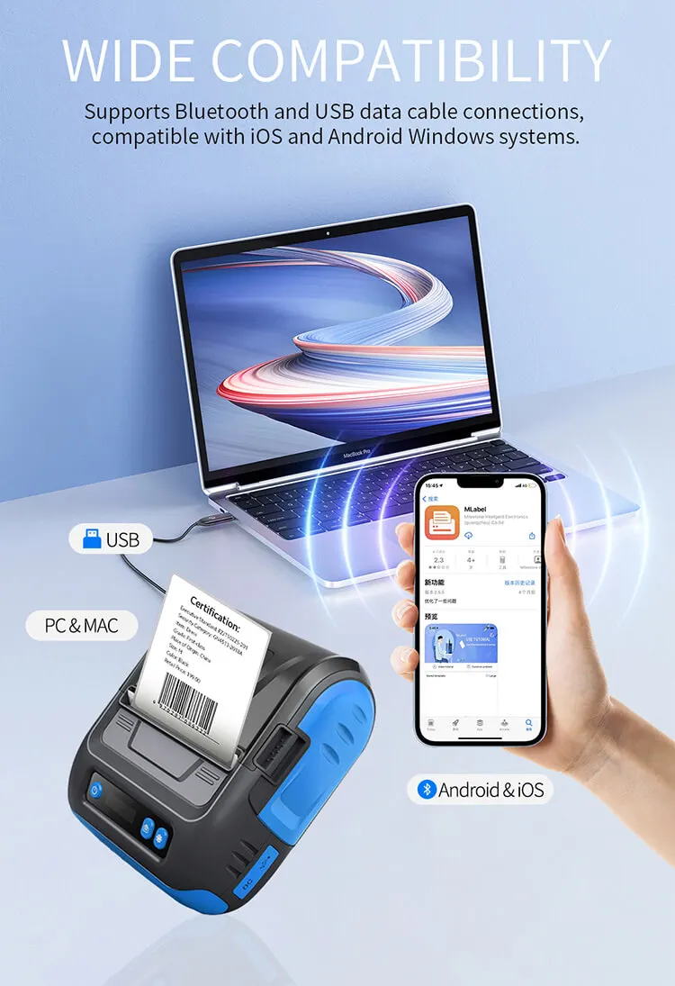 Milestone Wholesale HandHeld Thermal Printer Receipt Label Printer portable bluetooth wireless thermal printer Label Printer