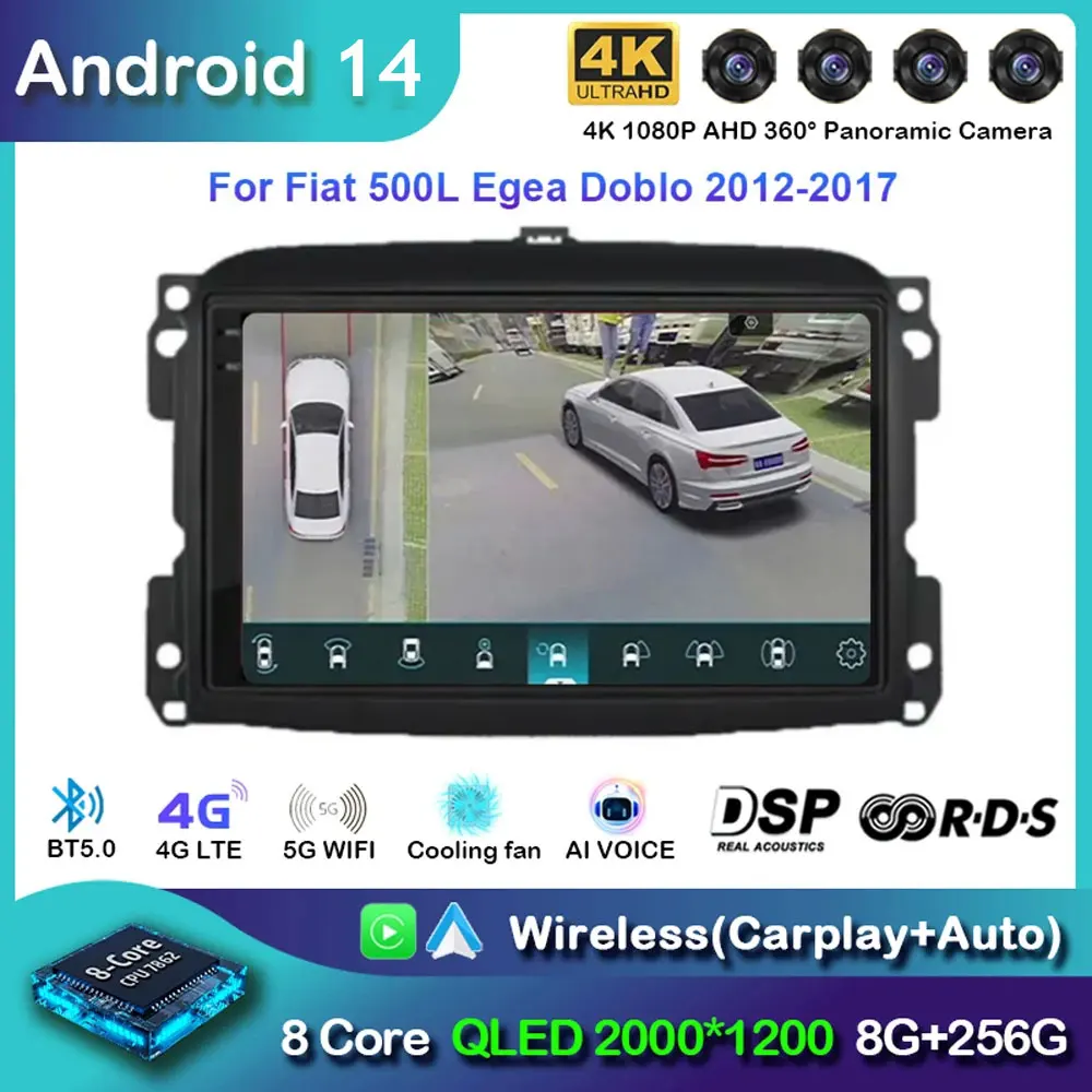 Android 14 Car Radio For Fiat 500L Egea Doblo 2012 2013 - 2017 Navigation GPS Multimedia Player wifi+4G Stereo Auto DSP 2 DIN BT