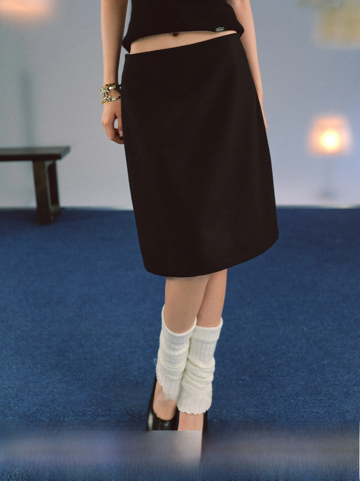 

LaluneDuCiel Vintage Layered Lazy A-Line Versatile Slimming Midi Skirt Women's Half Body Skirt Simple Style Low Waist Design