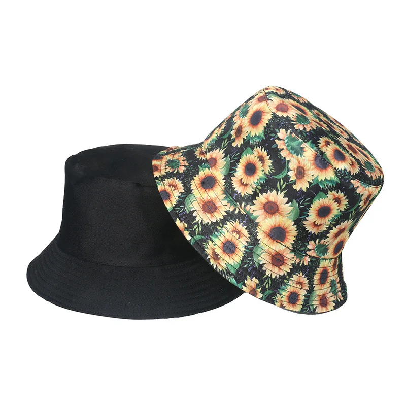 Fashion Women Sunflower Print Cotton Bucket Hats Spring Summer Girl Lady Outdoor Panama Fisherman Cap Hat For Women DropShipping