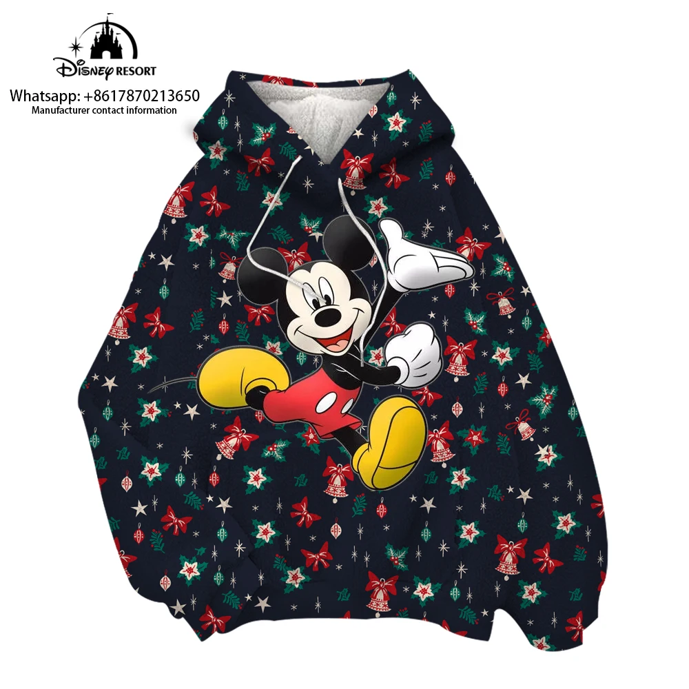 Kerst Mickey Cartoon 3d Flanellen Hoodie Mode Mannen En Vrouwen Losse Comfortabele Sport Hoodie 2024 Nieuw