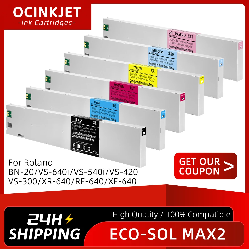 440 мл для Roland Eco-Sol MAX2, совместимый картридж, полный с экосольвентными чернилами для VS-640i/VS-540i/VS-420/VS-300/XR-640/RF-640