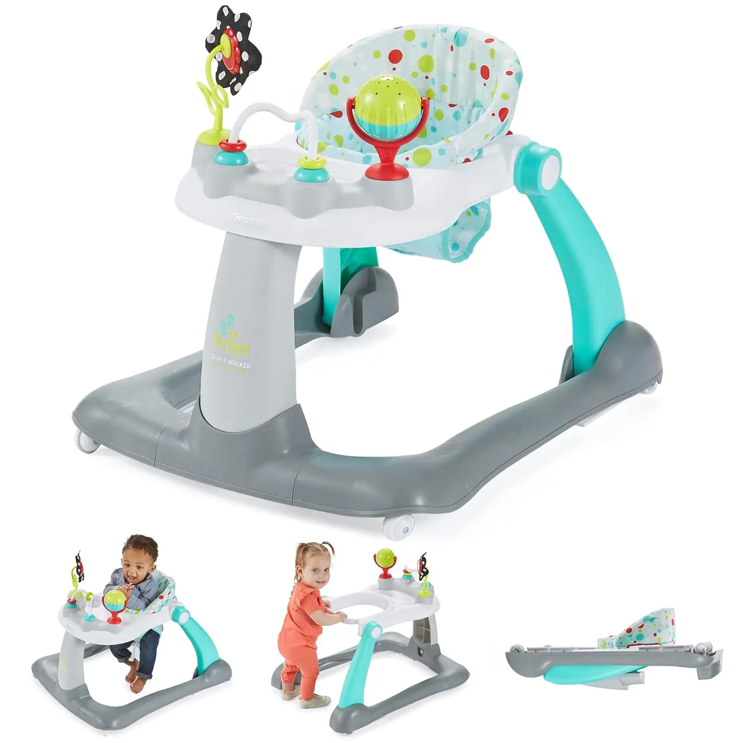 

2-in-1 Foldable Baby Walker with Adjustable Seat, Sensory Activities, Wide Base for Safety, Easy Storage