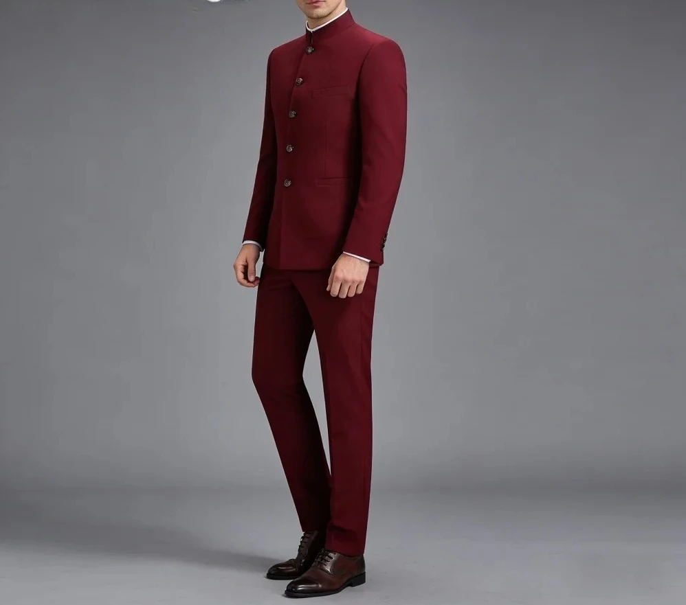 Black Mandarin Collar For Men Wedding Formal Single Breasted 2PCS Suit Groom Suit Set Includes Jacket Pants Wedding Customized