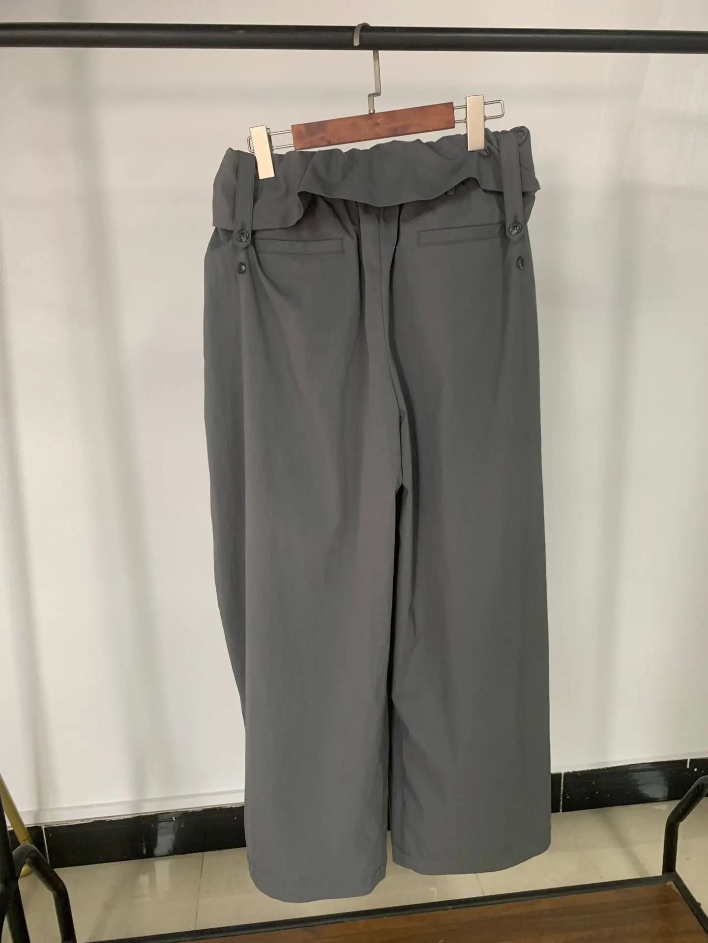 레트로 캐주얼 팬츠, 여름 신축성 있는 허리 드로스트링 벌룬 팬츠, 루즈한 스트레이트 팬츠, 바닥 길이의 와이드 팬츠