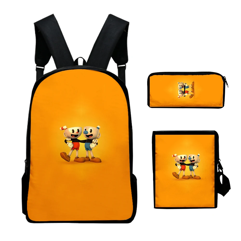 

Luxury Novelty Peculiar cuphead 3D Print 3pcs/Set pupil School Bags Laptop Daypack Backpack Inclined shoulder bag Pencil Case
