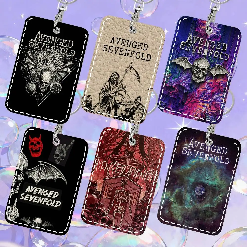 A-Avenged Sevenfold Card Case Keychain Access Card Bag Key Tag Ring Leather Card Holder Key Ring Access