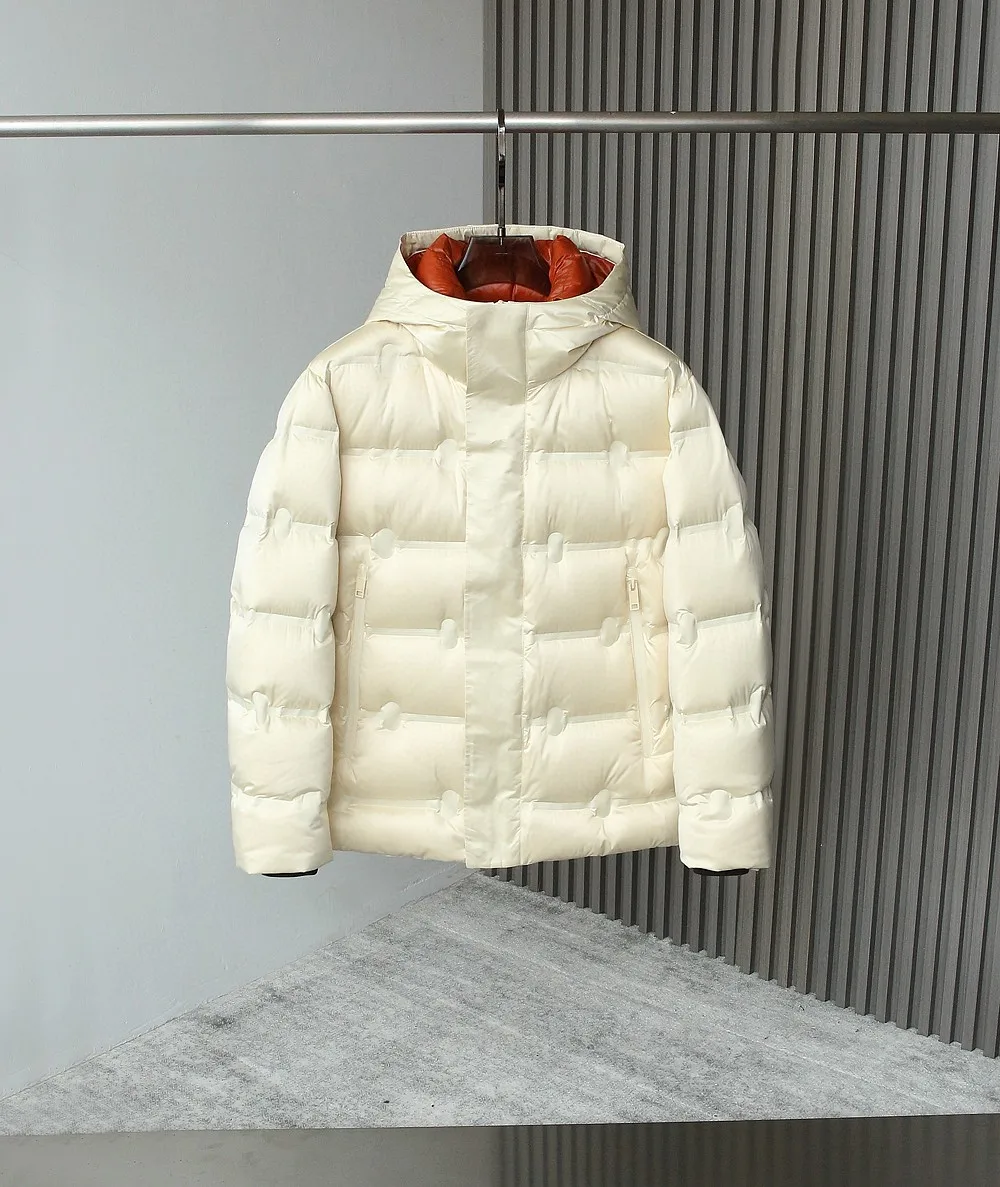 

Italian Sle Men's Casual Hooded down Jaet White Du Feather Warmth Regular Fit Faion Busin Leisure Outerwear