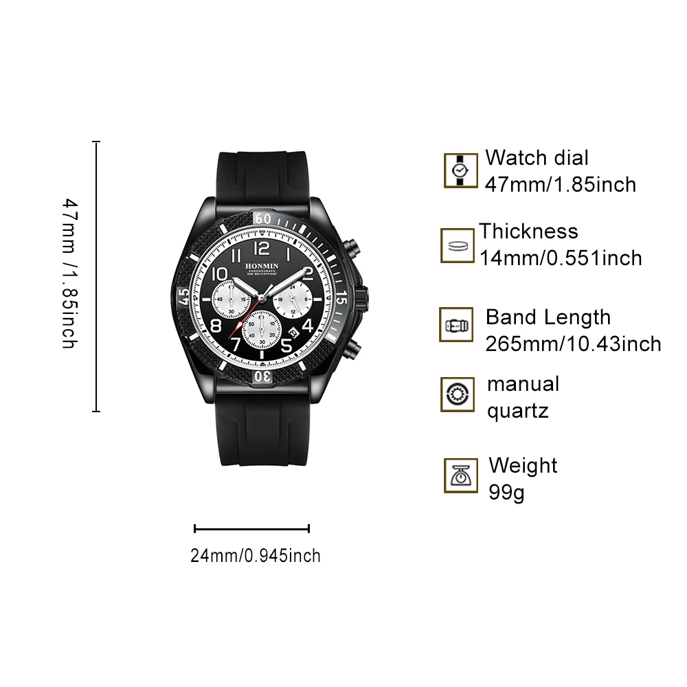 Big digital sports men's quartz watch multifunctional chronograph calendar men's business sports watch is a great gift for him