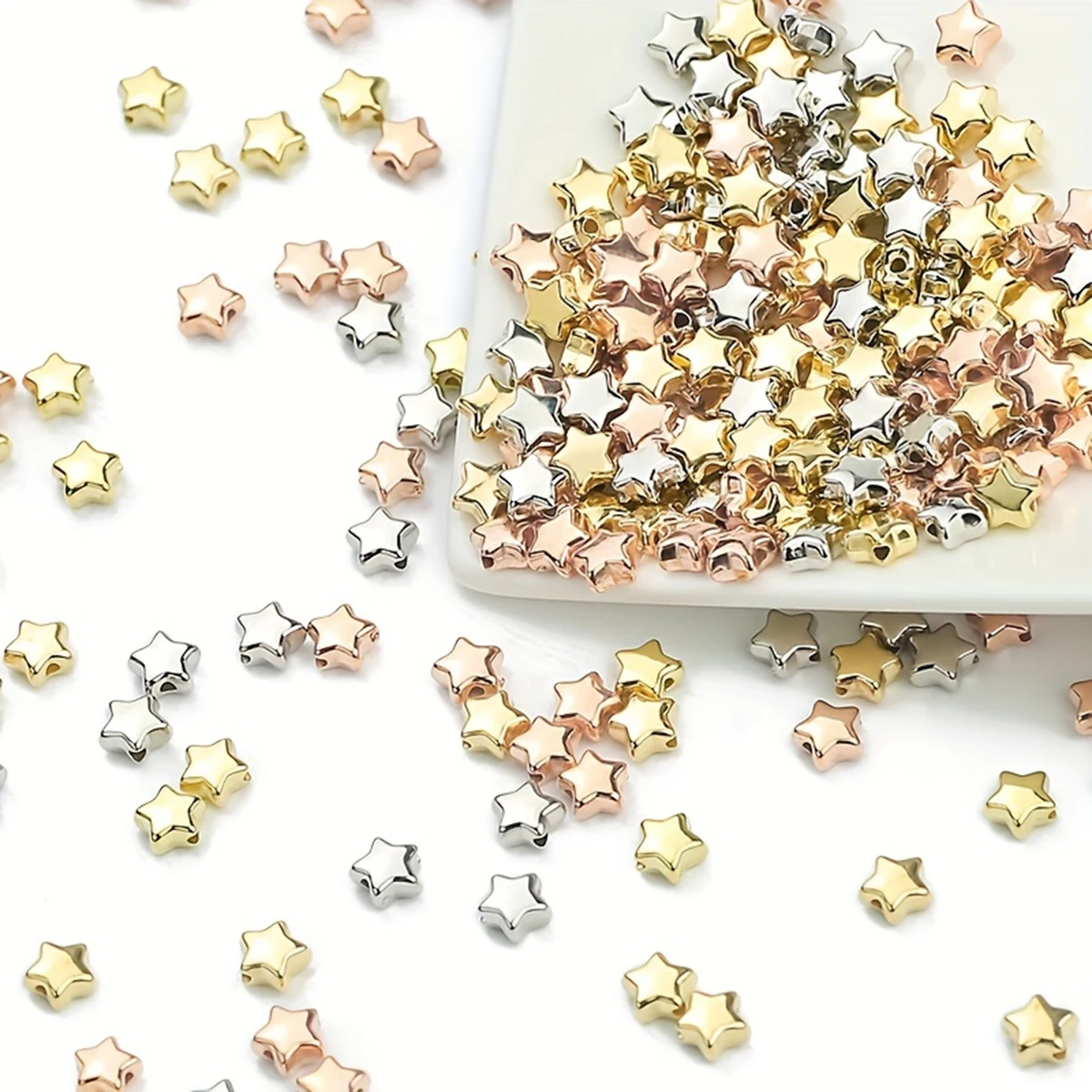 200pcs 6mm 3 Colors Star Shaped  Acrylic Beads | Semi-finished Handcrafted Crafting Additions For DIY Making