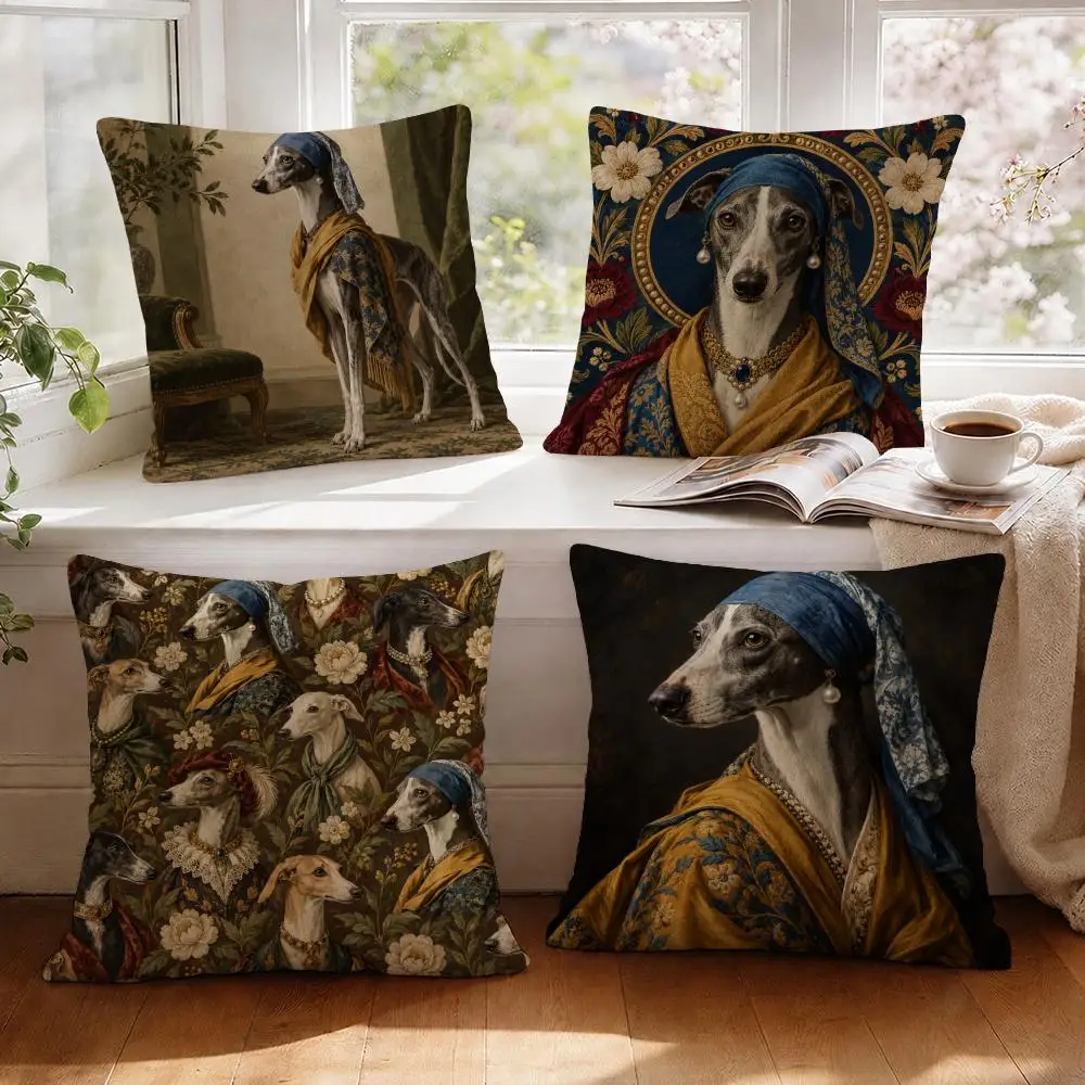 Dog Portrait Cushion Cover 1/4Pcs Linen Throw Pillow Covers Double-Side Print Sofa Couch Living Room Decor