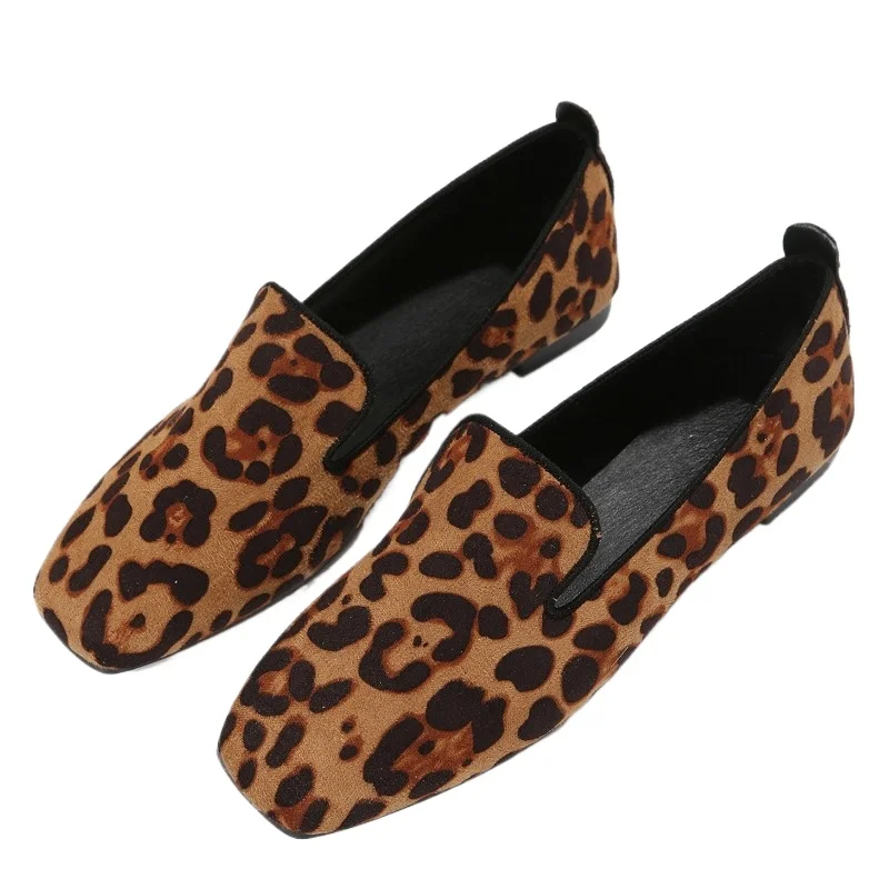 Flat with Square Toe Soft Bottom LEOPARD Shoes for Women 2024 Hot Sale Fashion New Shallow Mouth Women's Flats Concise Loafers