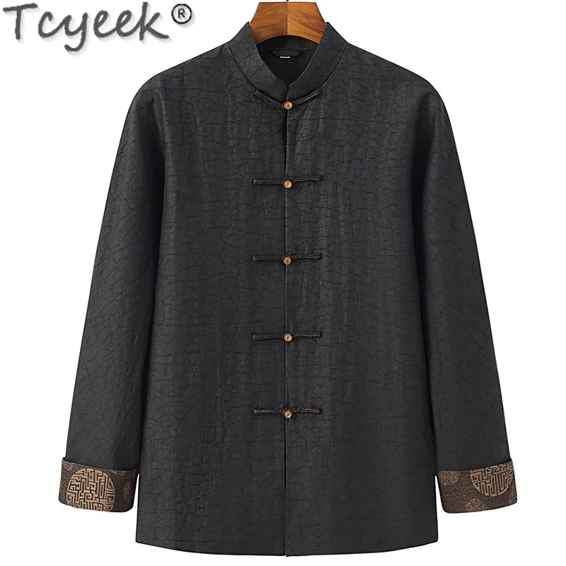 

Tcyeek 100% Real Mulberry Silk Shirts for Men 2024 Spring Summer Long Sleeve Top Vintage Clothing Casual Mens Tops Chemise Homme