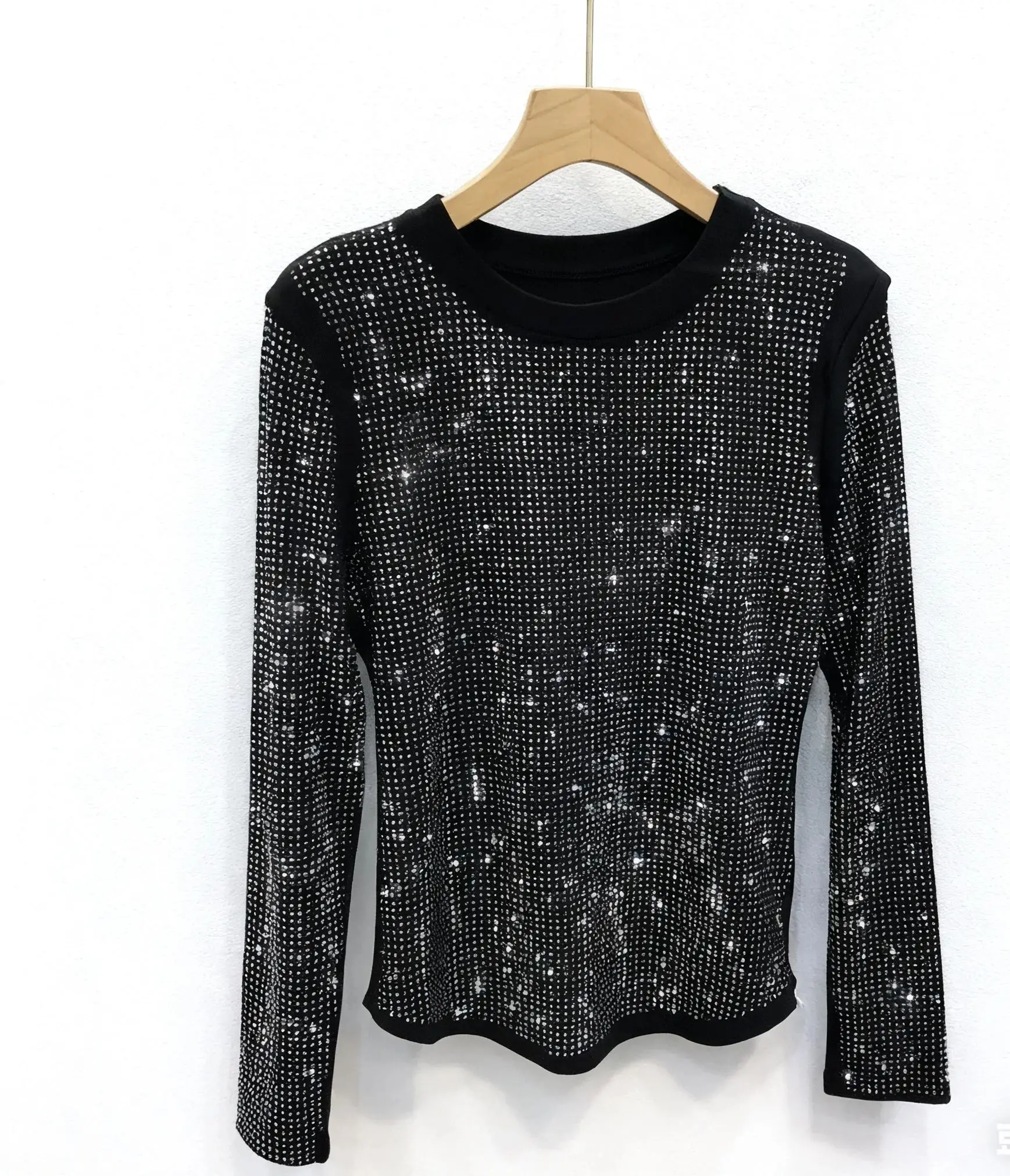 

Blingbling Full Diamonds Hot Drilling Slimming Basic Top Large Size Long Sleeve Women T-shirt New Autumn Winter O-neck Pullovers