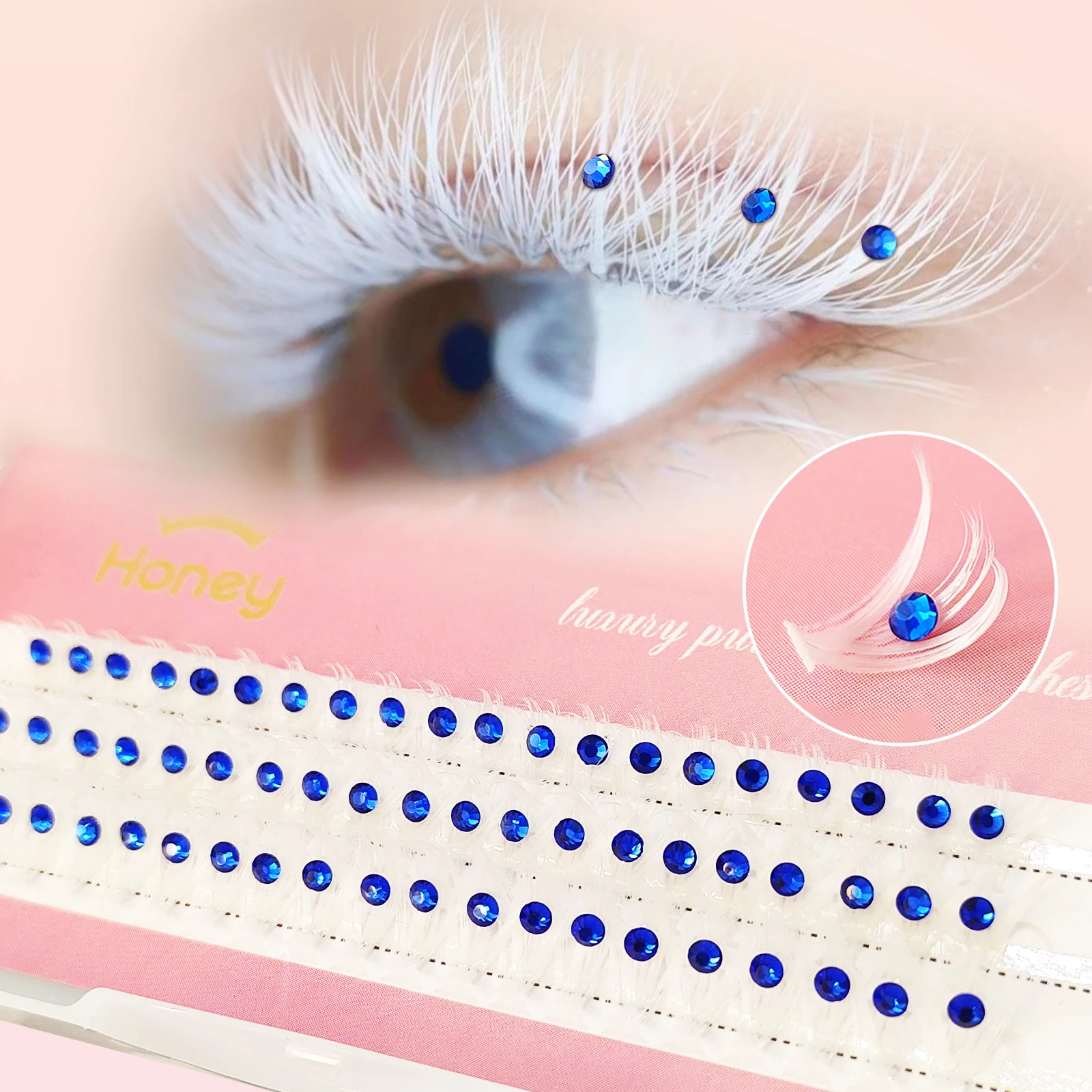 น้ําผึ้งขนตา 40P Cluster Eyelashes ขนตาสีขาว DIY Diamond False Lash ผสมความยาว