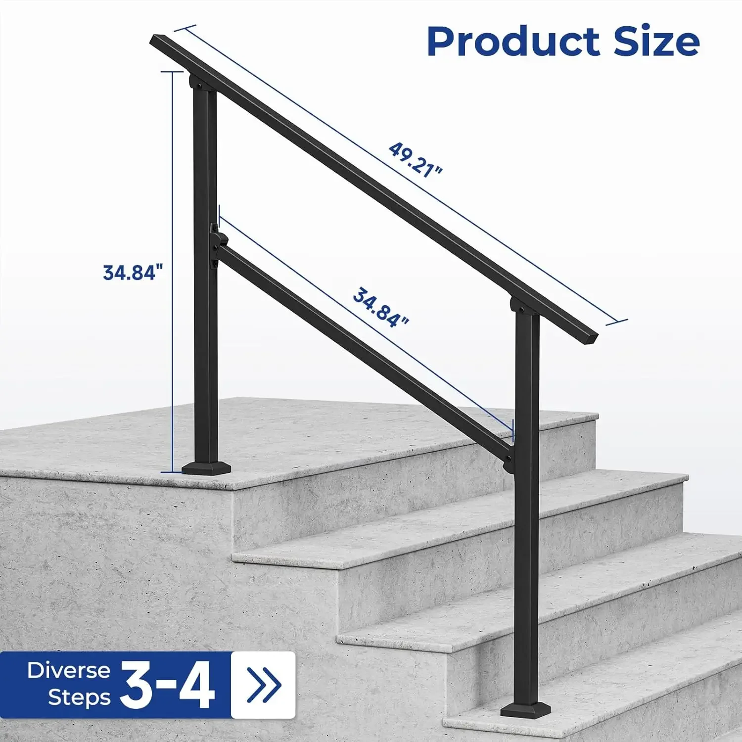 درابزين من الحديد المطاوع في الهواء الطلق لـ 3-4 خطوات، درابزين الشرفة، مناسب لخطوات الخرسانة، متين وأنيق لمنزلك