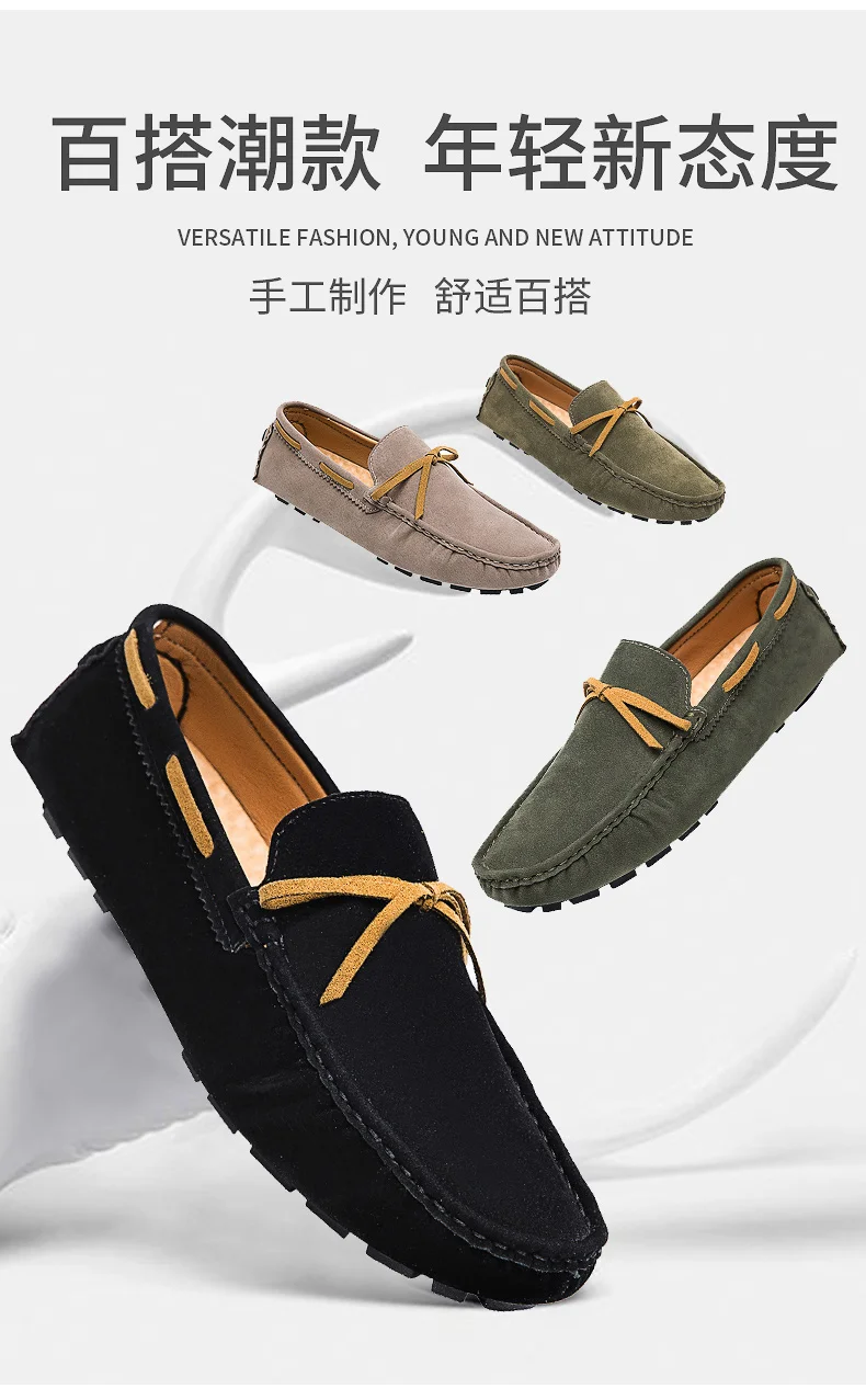 Handgefertigte Loafer in Übergröße für Paare, trendige, lässige Slipper im britischen Stil, Fahrschuhe, extra breit, Schuhe aus Wildleder. – Detail 6
