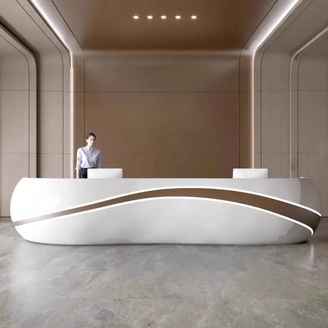 FRP Special-shaped Reception Desk Front Paint Arc Dental Hospital Reception Desk Checkout Page Simple High-end Rezeption Theke
