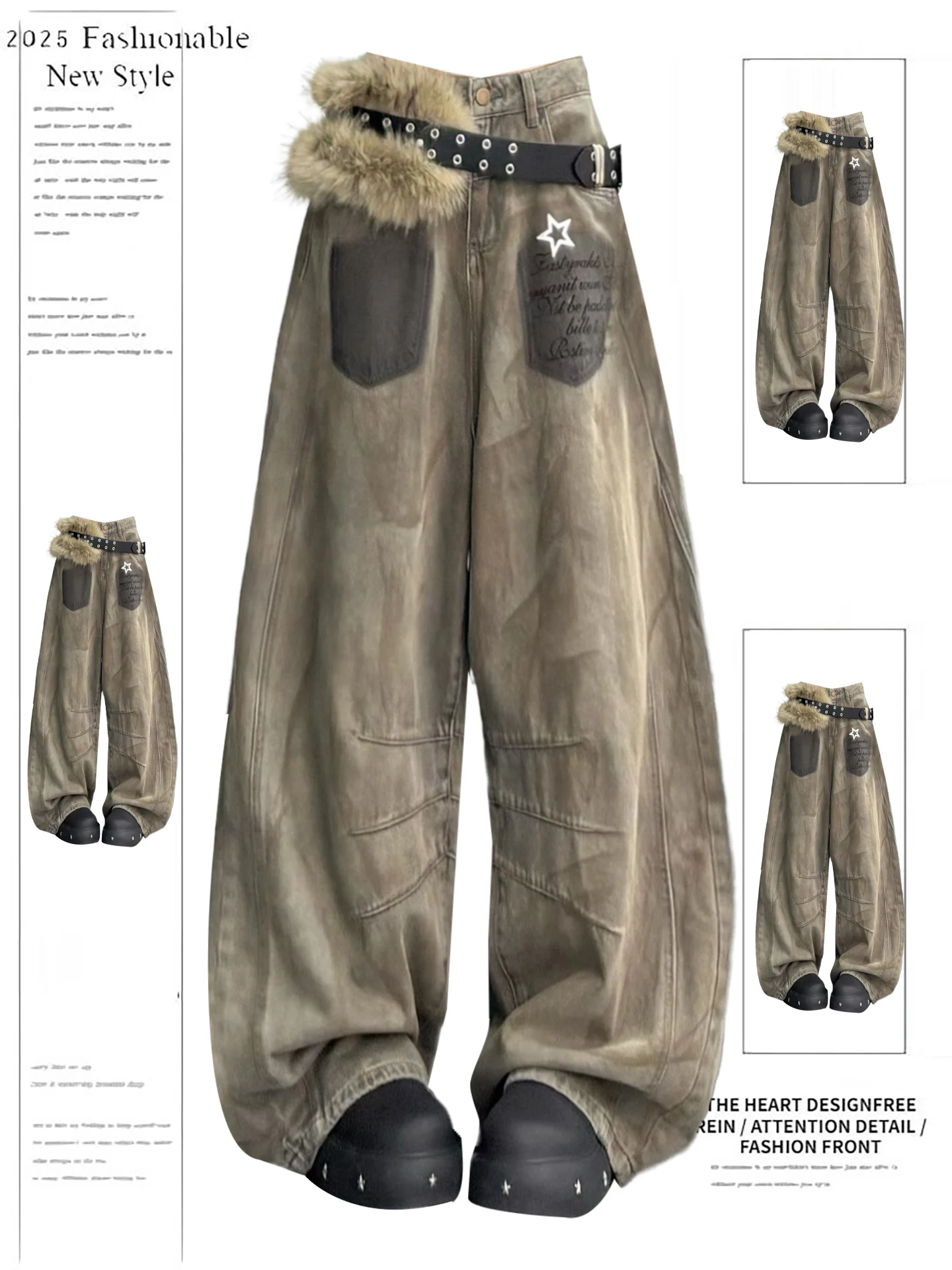 

Loose Wide Leg Denim Jeans Women's High Waist Printed Worn Look Autumn New Sle Casual Comfortable Lightweight Stretchy