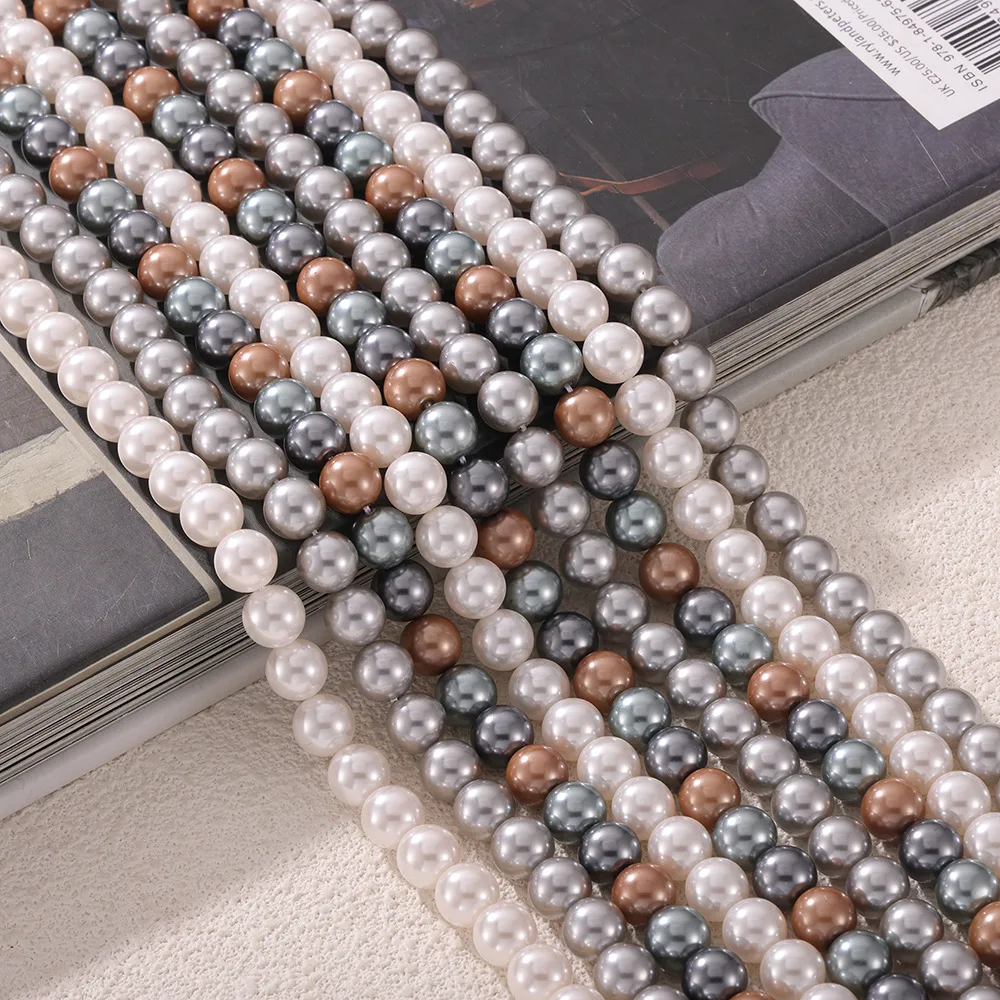 Fashion Imitation Pearl Necklace Women\'s Gray Mixed Color Round Big Beaded Chain Girl Elegant Necklace Jewelry Gift