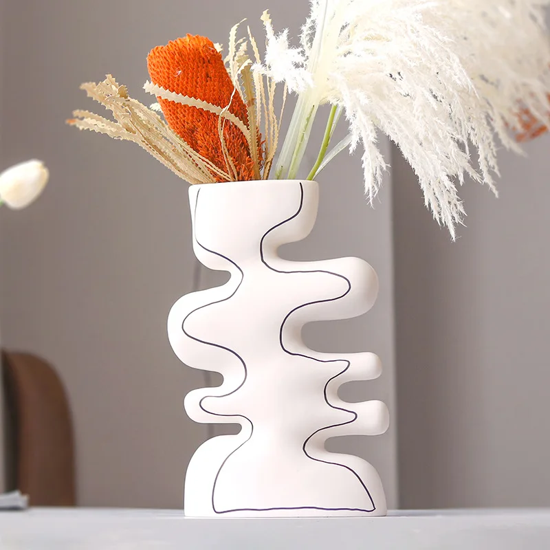 Simple modern art geometric flower ware irregular lines dried flower vase ornament sales office model room decoration