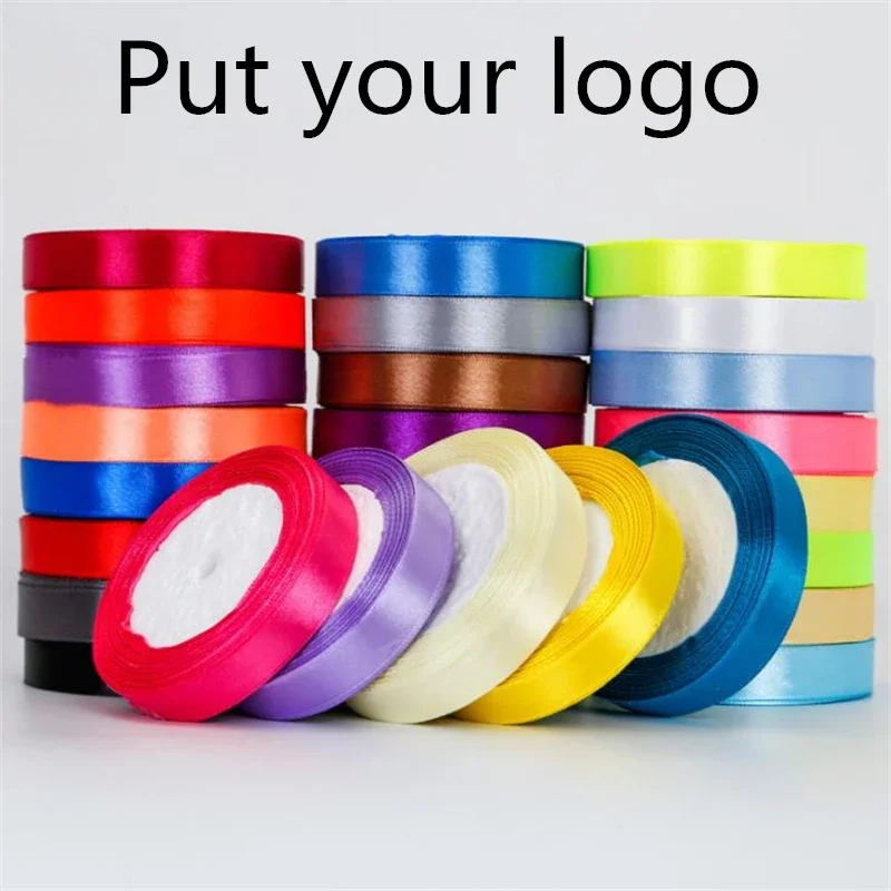 

200 yards silk satin ribbon tape printing,customized brand logohair bundle's ribbon tape/ Kraft box gift packaging