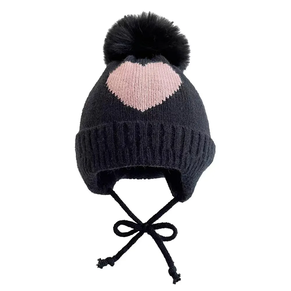 Baby Hat Autumn/Winter Knitted Hat Boy Girls Warm Ear Protection Hat Baby Children\'s Hairball Hat Braided with Velvet for Warmth