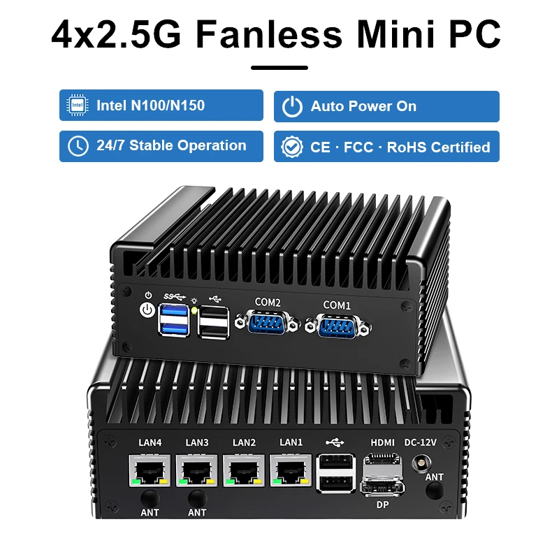토포튼 팬리스 방화벽 미니 PC 인텔 코어 i3 N305 N100 DDR5 2xM.2 NVMe 4x i226-V 2.5G LAN 8xUSB 산업용 컴퓨터 NAS 서버