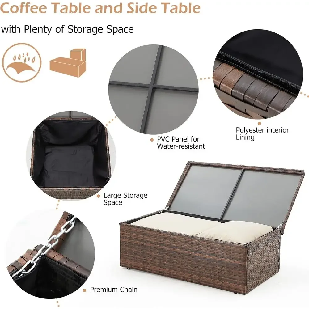 

Special Offer7-Piece Outdoor Patio Furniture Set With Storage Boxes, Cover, Rattan Sectional Sofa, Brown & Beige Cushions