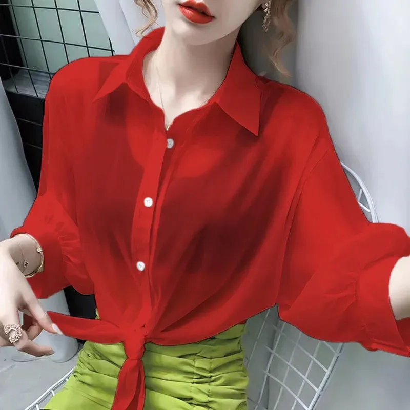 Fashion Women\'s Chiffon Shirts Sunscreen Clothing 2023 New Summer Thin Breathable Shirt Coat Air-Conditioned Shirt Female Shawl