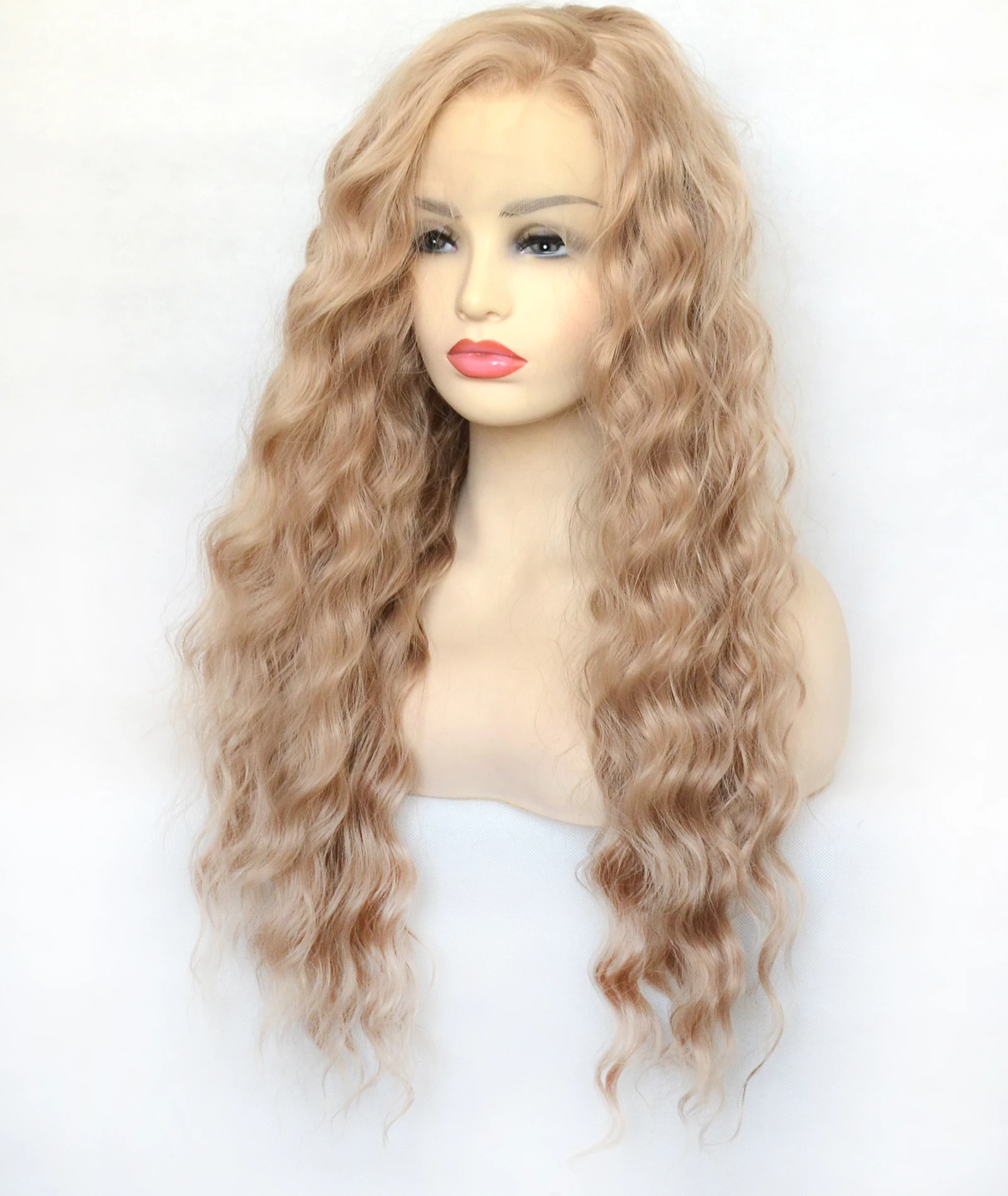 Voguebeauty Honey Blonde Synthetic Lace Front Side Part Curly Wigs Heat Resistant Fiber Natural Hairline Cosplay For Women