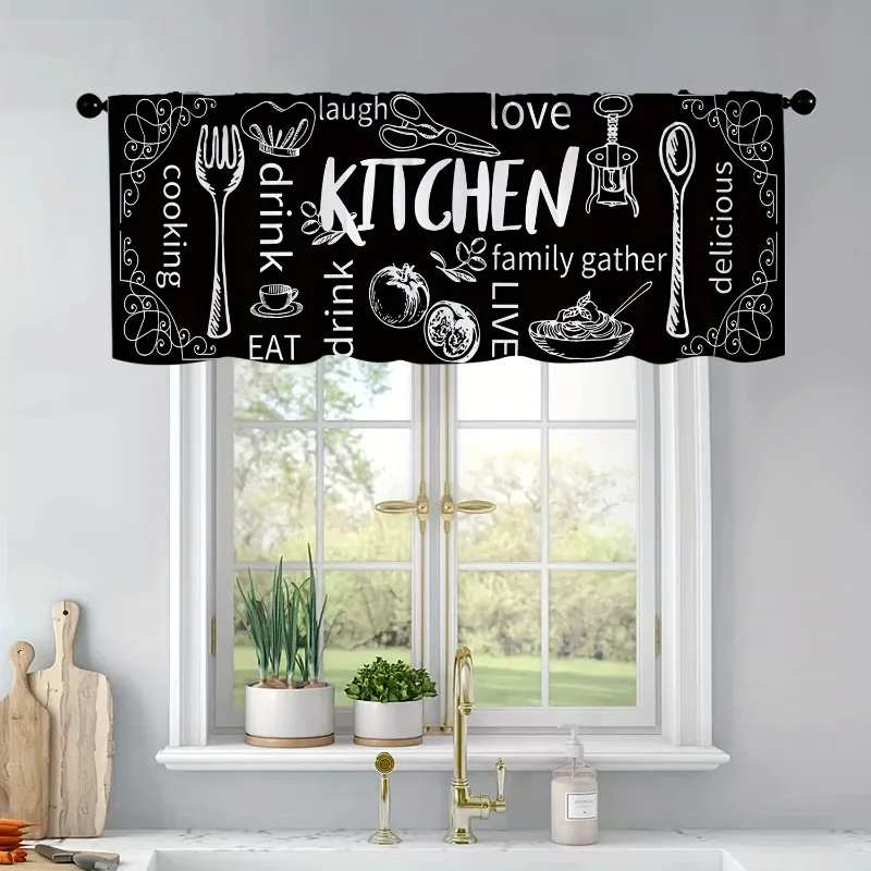 1 Piece Valance/2 Pieces Cafe Farmhouse Kitchen Curtains Fork Spoon Knife Retro Curtains for Kitchen Bedroom Home Decor