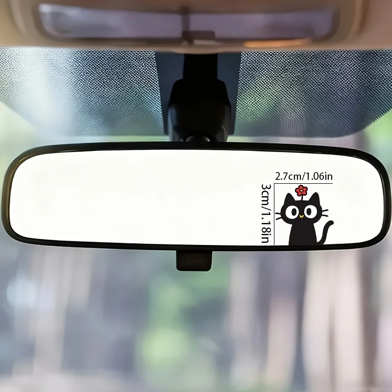 1Set Cute Cartoon Cat & Flower Car Stickers, Animal Theme Vinyl Decals for Car Rearview Mirror, Christmas Gift Decor