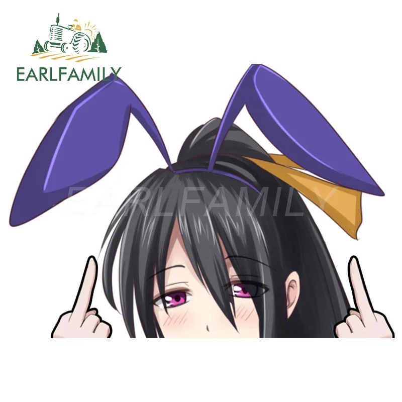 EARLFAMILY 13cm x 8.7cm for Himejima Akeno Middle Finger Car Stickers Anime Peek Decal Graffiti Motorcycle Vinyl Car Wrap Decor