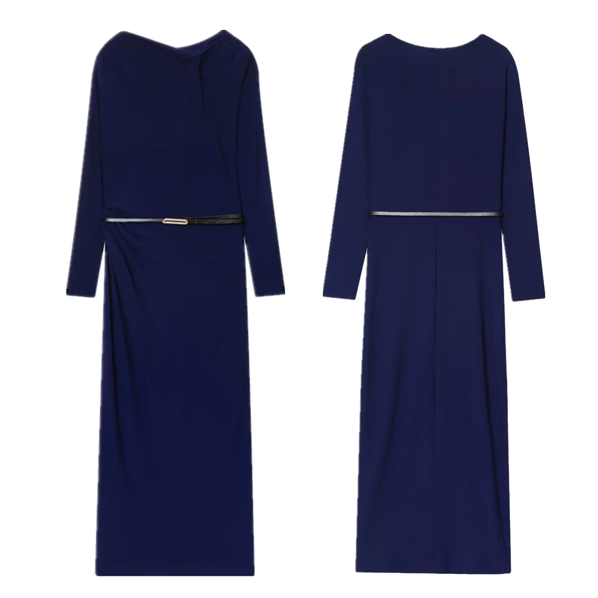 

Maxdutti 2026 Spring New Fashion Pleated Midi Dress Women Minimalist Woman Clothes Tops Elegant Party Dresses With Belt