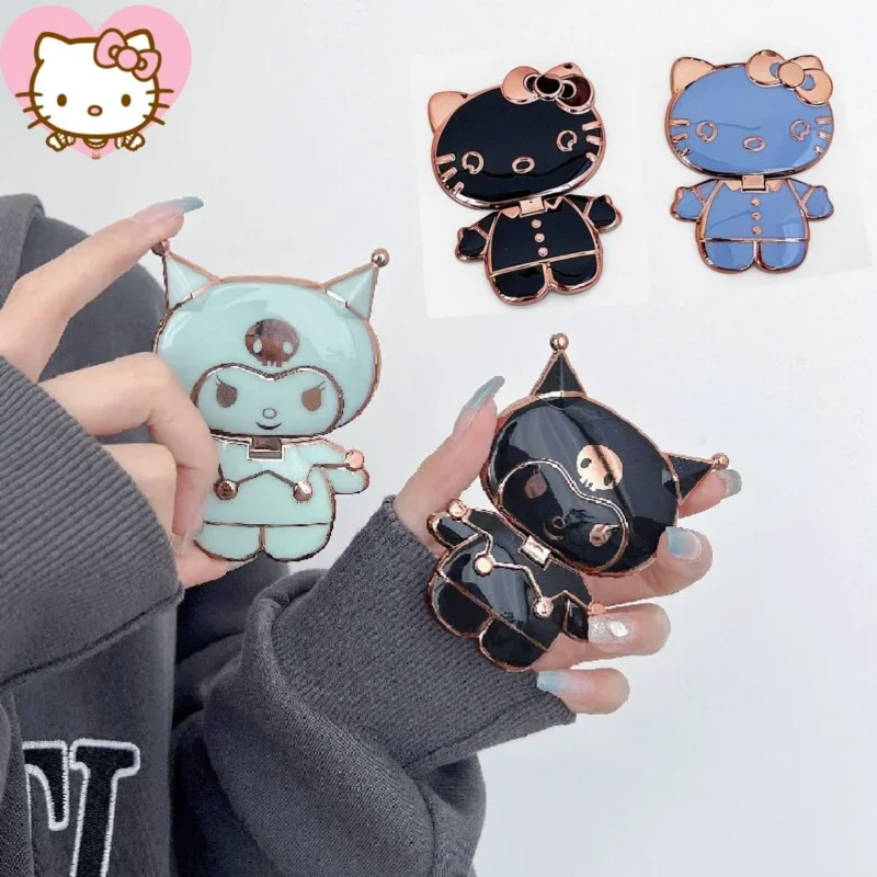 

hello kitty mobile phone holder with mirror sanrio kuromi rotating cartoon desktop car mount accesorios del teléfono móvil girl