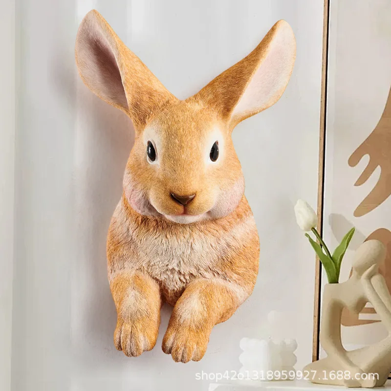 

New Easter Bunny Decoration Wall Hanging Cute Real Animal Head Pendant Resin Craft Home Accessories