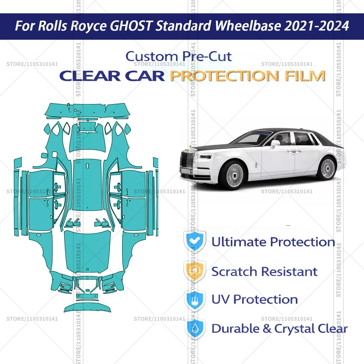 For Rolls-Royce-GHOST-Standard-Wheelbase-2021-2024 Pre-Cut Paint Protection Film PPF Transparent Car Film Automotive PPF