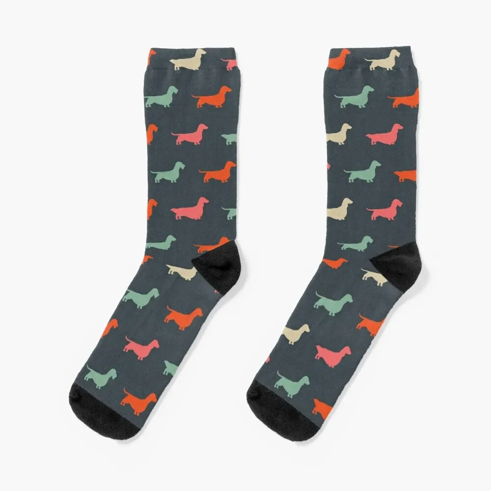 Dachshund Silhouettes Pattern | Colorful Longhaired, Wirehaired and Smooth Coated Wiener Dogs Socks kids Men Socks Women's